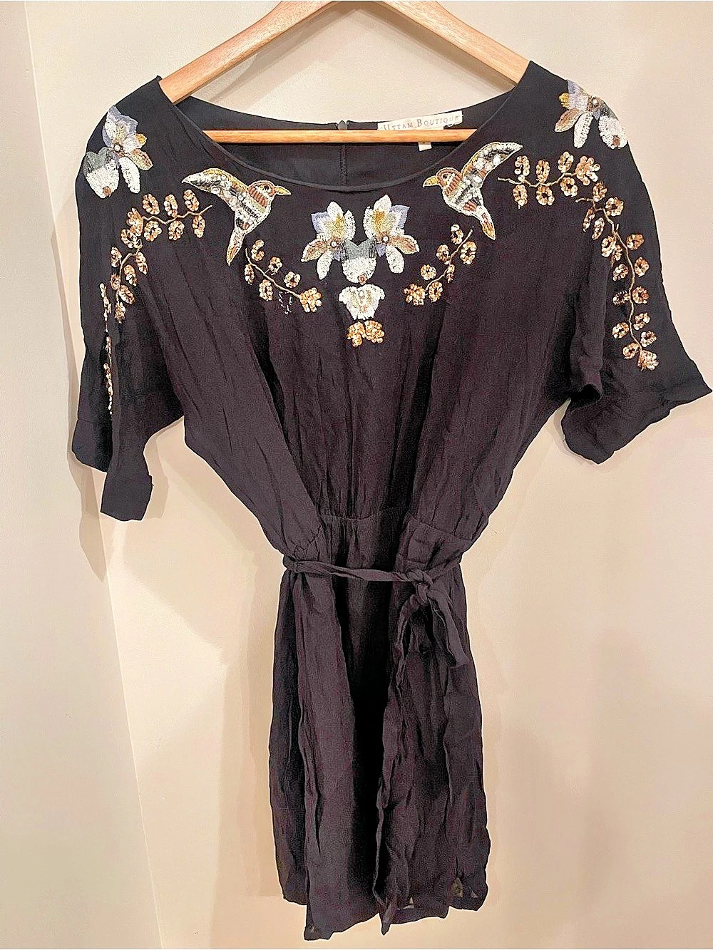 Uttam Boutique Embellished Mini Dress in Black & Gold Size Medium